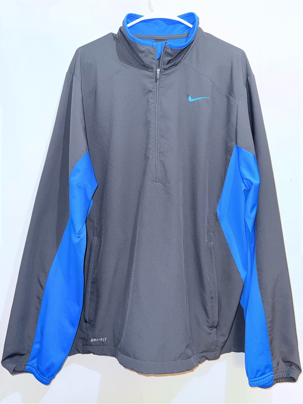 Nike Dri-FIT Men's XL 1/4 Zip Pullover Jacket Grey Royal Blue Training Top
